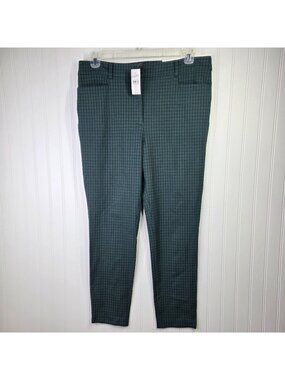 LOFT Sutton Pants Womens 12 Green Check Skinny Stretch Dress Office Work Preppy